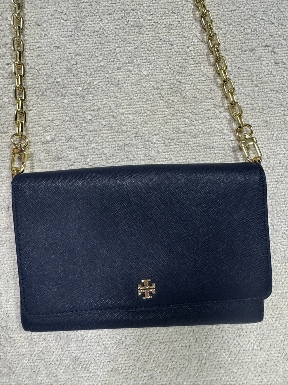Tory Burch Navy Blue Leather Crossbody Wallet Bag | Gold Chain |never used